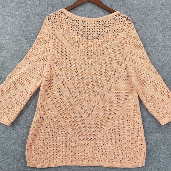 Chicos Sweater Sz XL Pullover Open Knit Crochet Lightweight Boho Chic Lagenlook - Picture 2 of 10